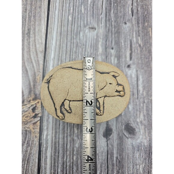 Vtg  Brown Pig w/ Apple Small Oval Stoneware Ceramic Jewelry Trinket Box Japan - Picture 10 of 12